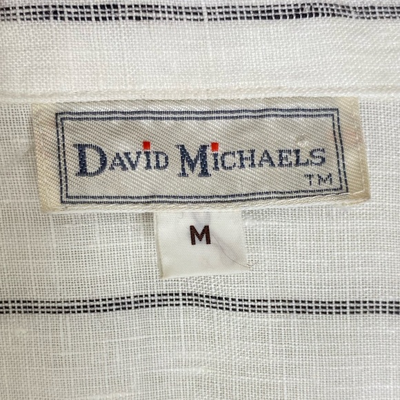 VINTAGE DAVID MICHAELS 100%LINEN WHITE/ BLACK PINSTRIPE BUTTON DOWN CROP BLOUSE - Picture 13 of 13